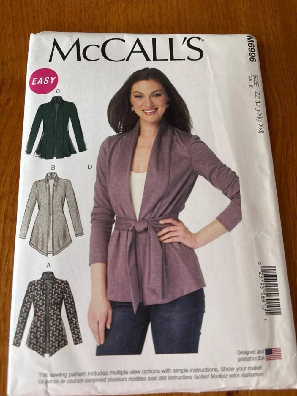 McCalls M6996 Womens Sewing Pattern Size L-XL-XXL Jacket Cardigan Coat Uncut
